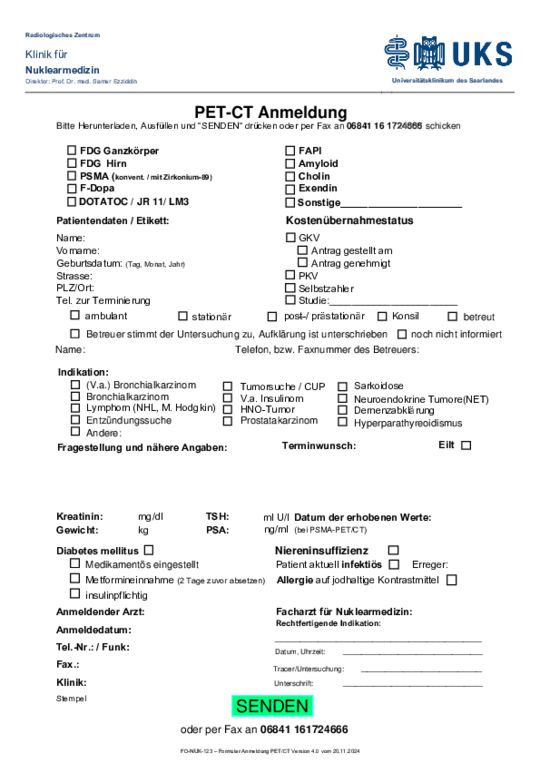 Anmeldebogen PET-CT